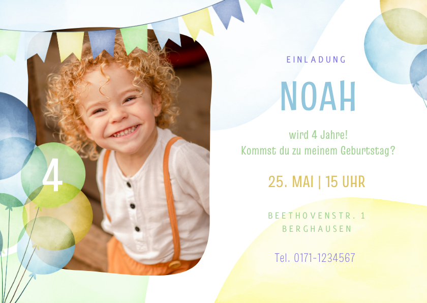 Kindergeburtstag - Einladung Kindergeburtstag transparente Luftballons & Foto