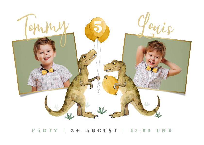 Kindergeburtstag - Einladung Kindergeburtstag Zwillinge eigene Fotos und Dinos