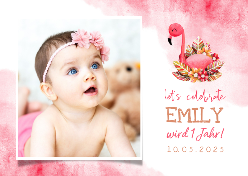 Kindergeburtstag - Einladung zum 1. Geburtstag Flamingo