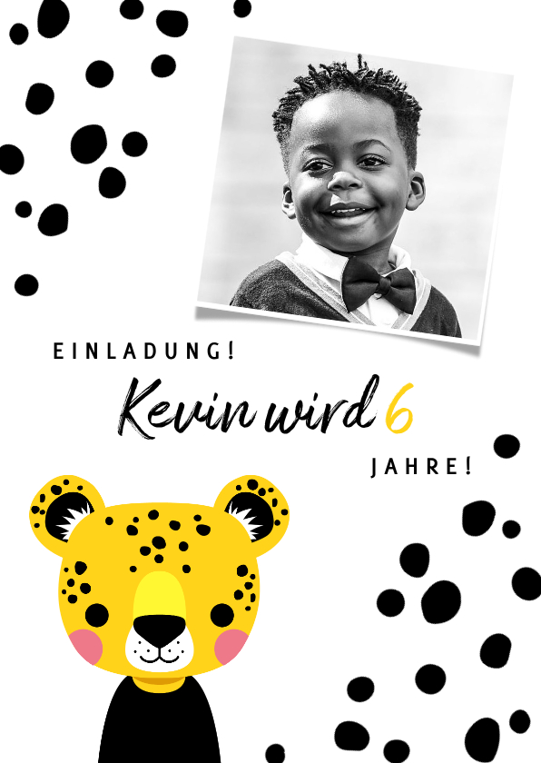 Einladung zum 6. Kindergeburtstag Leopard und Foto - Kindergeburtstag Kindergeburtstag - Einladung zum 6. Kindergeburtstag Leopard und Foto
