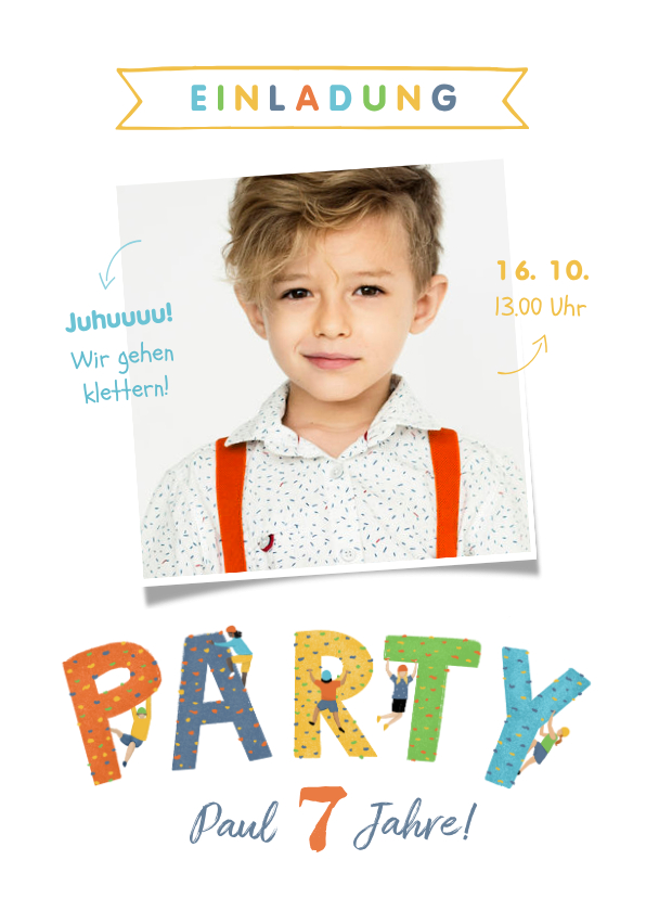 Kindergeburtstag - Einladung zum 7. Kindergeburtstag Foto Kletterparty