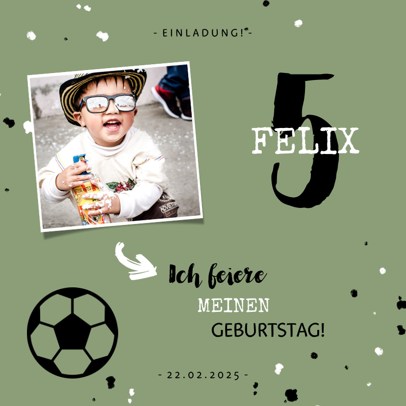 Kindergeburtstag - Einladung zum Fußball Kindergeburtstag mit Foto