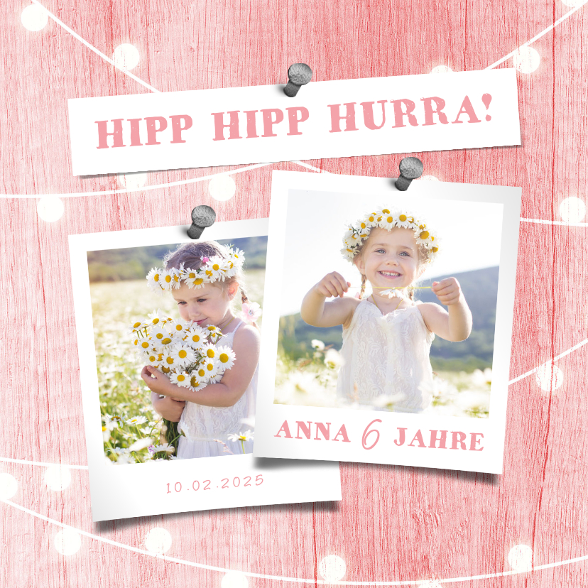 Kindergeburtstag - Einladung zum Kindergeburtstag auf Holz mit Lichtern
