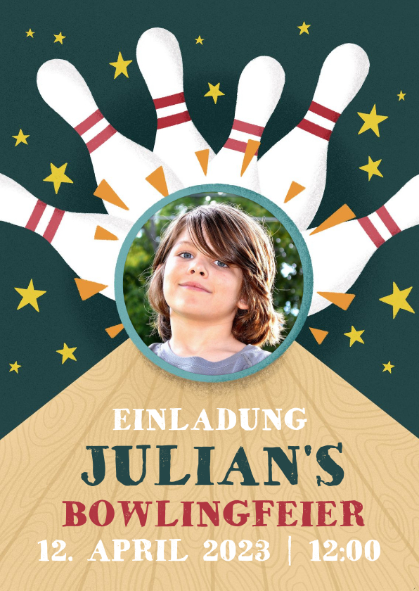 Kindergeburtstag - Einladung zum Kindergeburtstag Bowlingbahn mit Foto