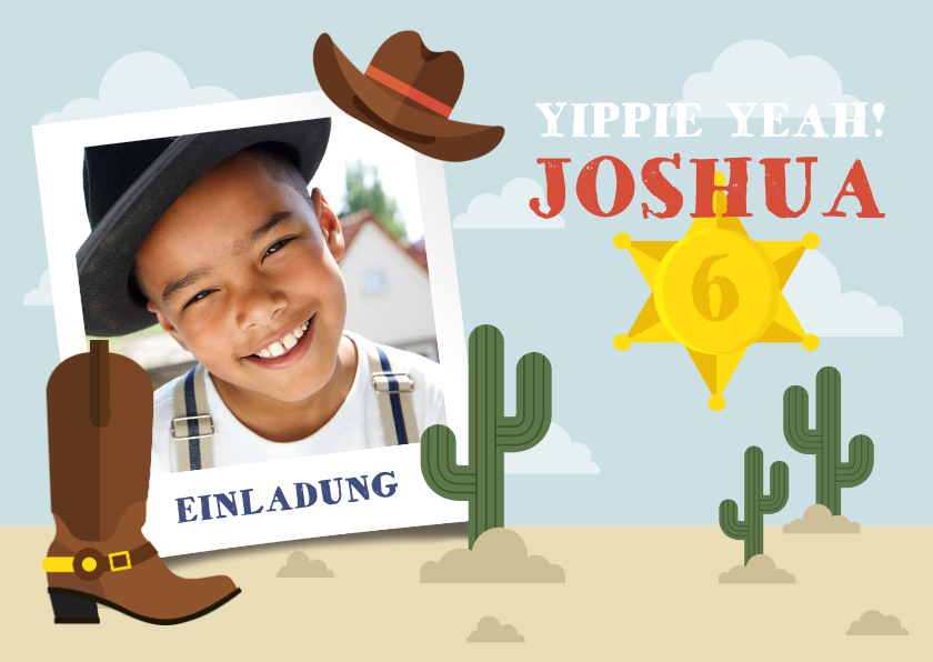 Kindergeburtstag - Einladung zum Kindergeburtstag Cowboy mit Foto