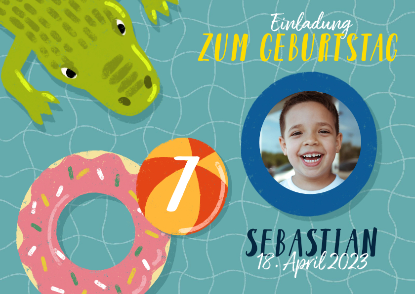 Kindergeburtstag - Einladung zum Kindergeburtstag mit Wasser und Krokodil