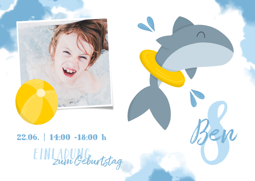 Kindergeburtstag - Einladung zum Kindergeburtstag Schwimmen Hai