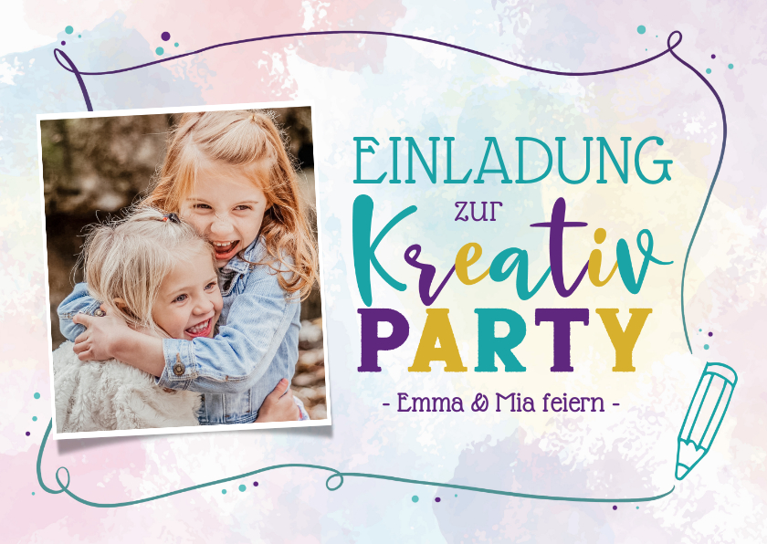 Kindergeburtstag -  Einladung zum kreativen Kindergeburtstag mit Buntstift