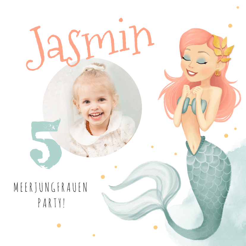 Kindergeburtstag - Einladung zum Meerjungfrauen Geburtstag Wasserfarbe mit Foto