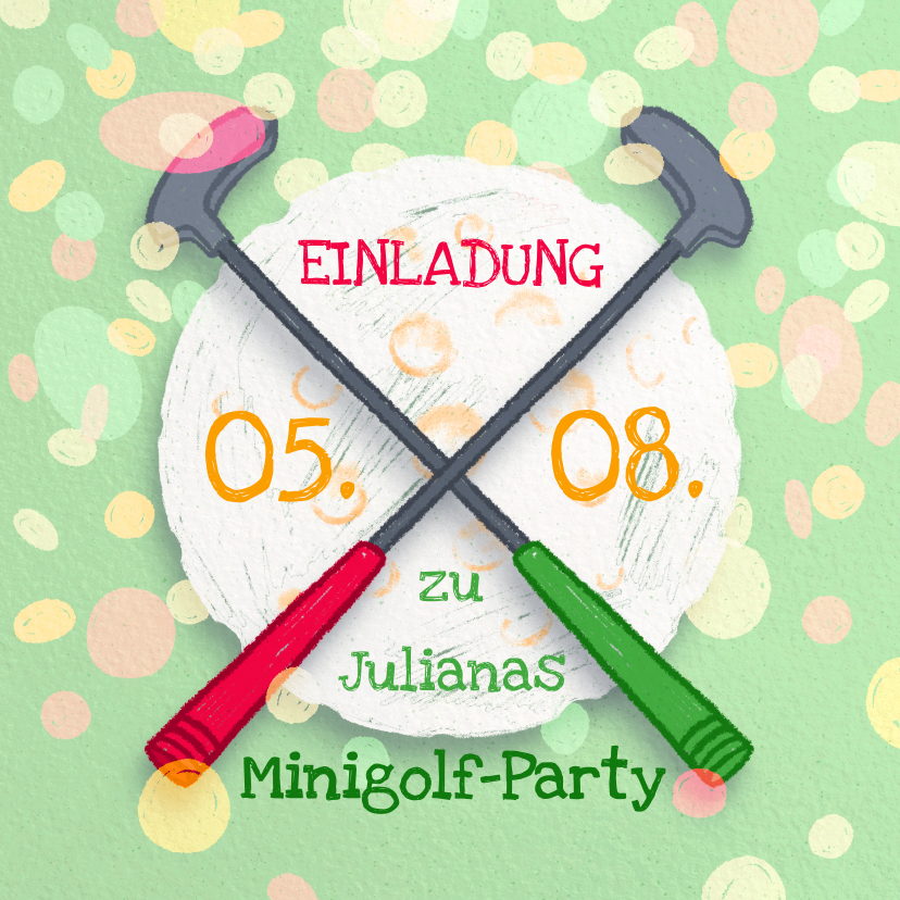 Kindergeburtstag - Einladung zur Minigolf-Party - Schläger und Ball