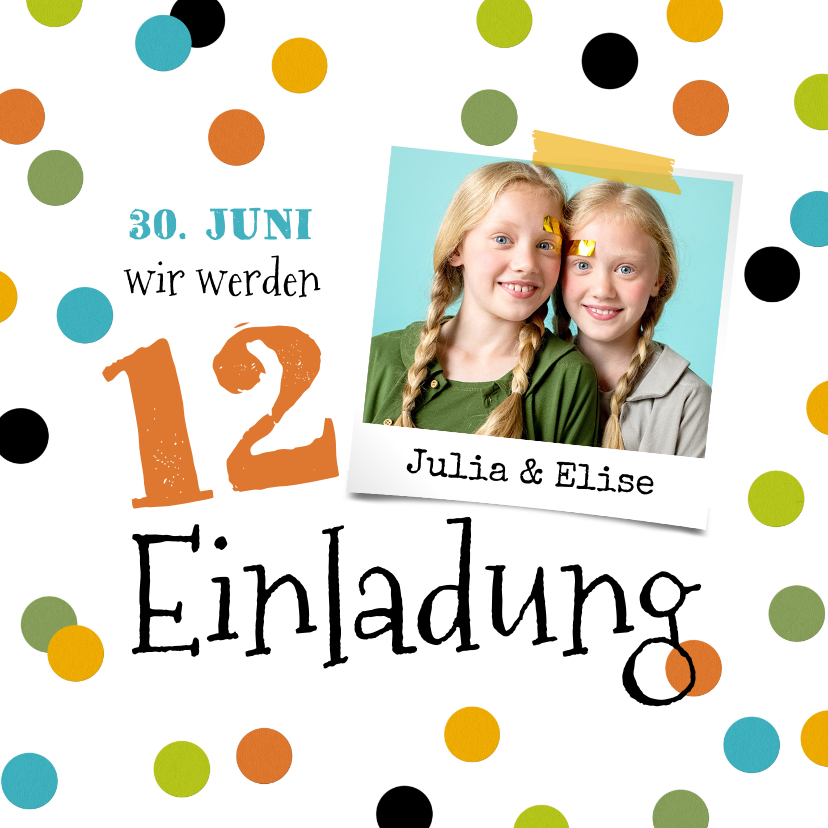 Kindergeburtstag - Einladung Zwillingsgeburtstag Foto & Konfetti