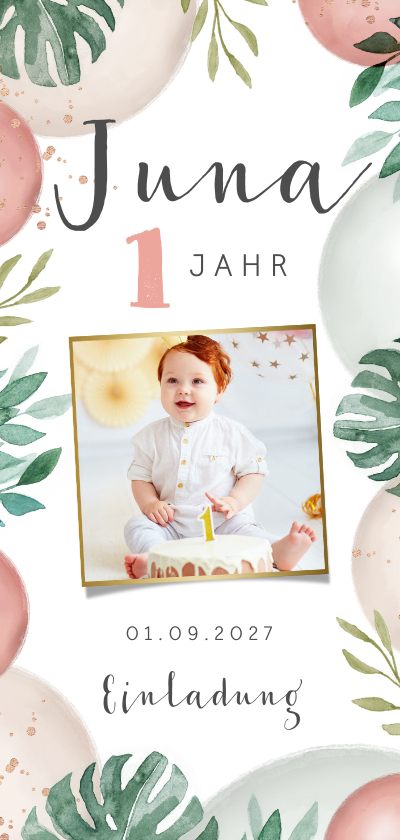 Kindergeburtstag - Einladungskarte 1. Geburtstag Foto & dekorativer Rahmen 