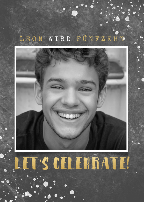 Einladungskarte 15. Geburtstag Betonwand mit Foto - Kindergeburtstag Kindergeburtstag - Einladungskarte 15. Geburtstag Betonwand mit Foto