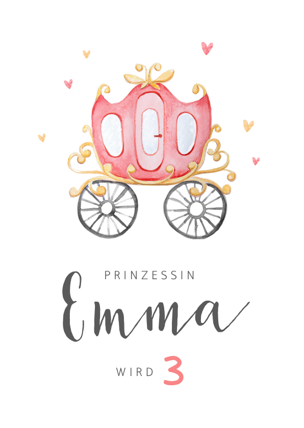Kindergeburtstag - Einladungskarte 3. Kindergeburtstag rosa Kutsche