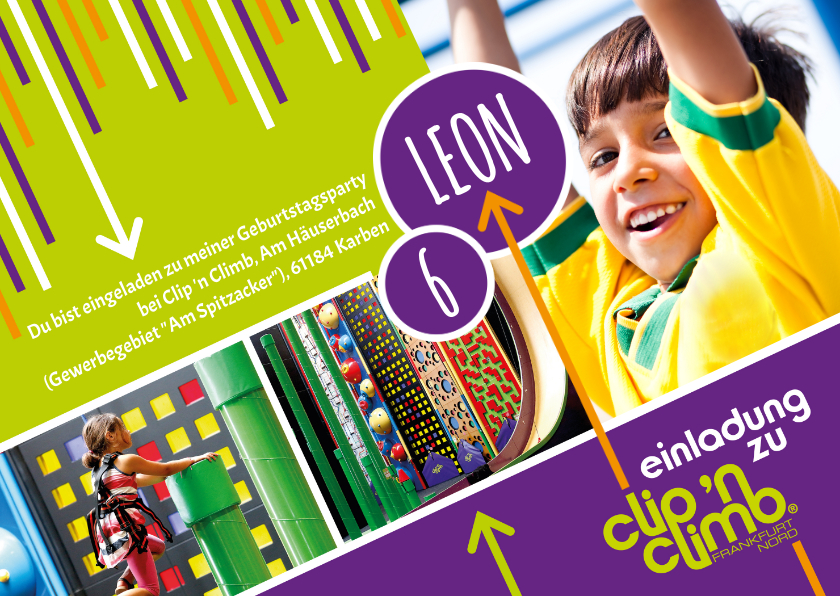 Kindergeburtstag - Einladungskarte Clip 'n Climb Frankfurt Nord