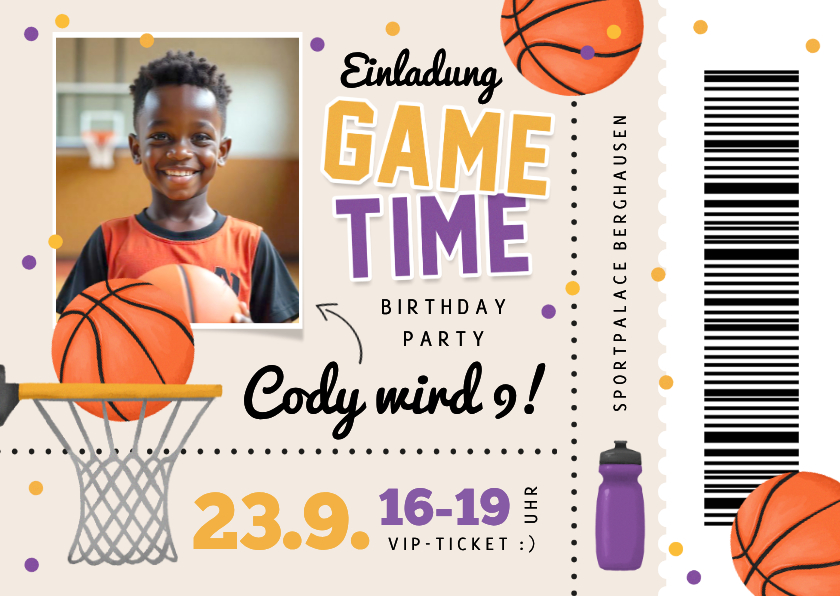 Kindergeburtstag - Einladungskarte Kindergeburtstag Basketball