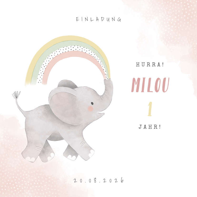 Kindergeburtstag - Einladungskarte Kindergeburtstag Elefant & Regenbogen
