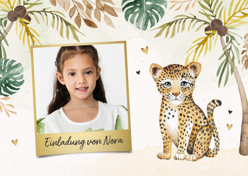 Kindergeburtstag - Einladungskarte Kindergeburtstag Foto & Leopard