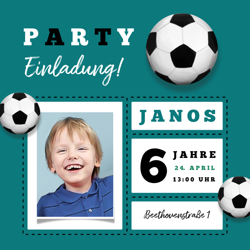 Kindergeburtstag - Einladungskarte Kindergeburtstag Fußball und Foto