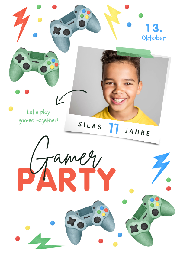 Kindergeburtstag - Einladungskarte Kindergeburtstag Gamer Party