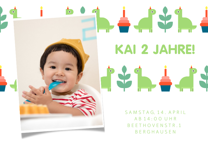 Kindergeburtstag - Einladungskarte Kindergeburtstag kleine Dinosaurier