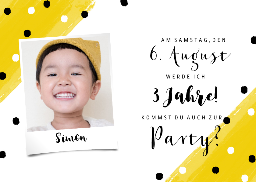 Kindergeburtstag - Einladungskarte Kindergeburtstag Konfetti und Foto