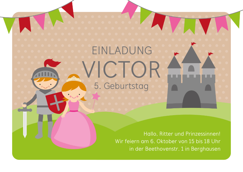 Kindergeburtstag - Einladungskarte Kindergeburtstag Ritter und Prinzessin
