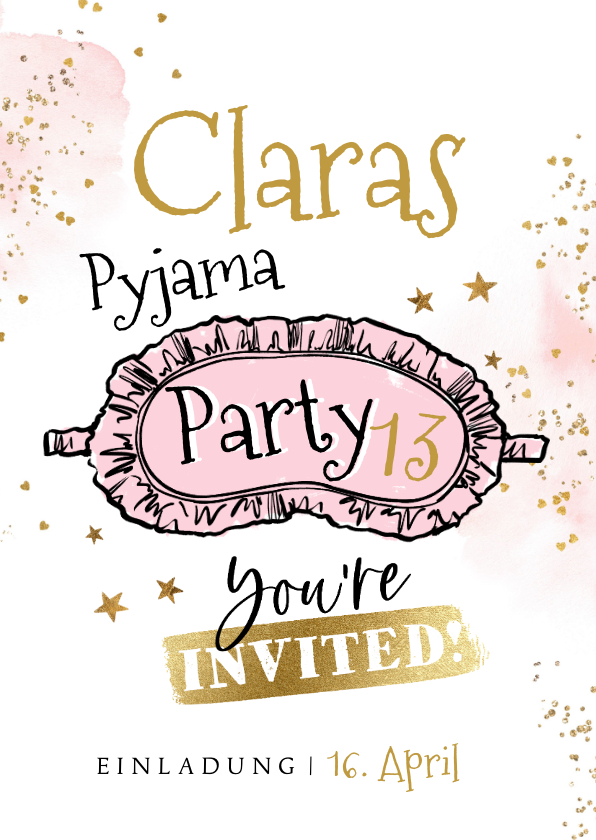 Kindergeburtstag - Einladungskarte Pyjama-Party Mädchen Geburtstag