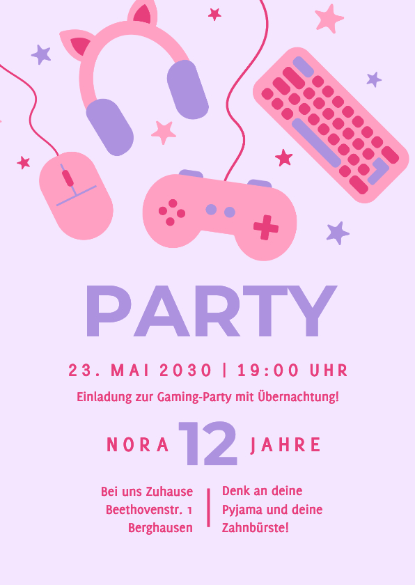 Einladungskarte Übernachtungsparty Gaming Geburtstag - Kindergeburtstag Kindergeburtstag - Einladungskarte Übernachtungsparty Gaming Geburtstag