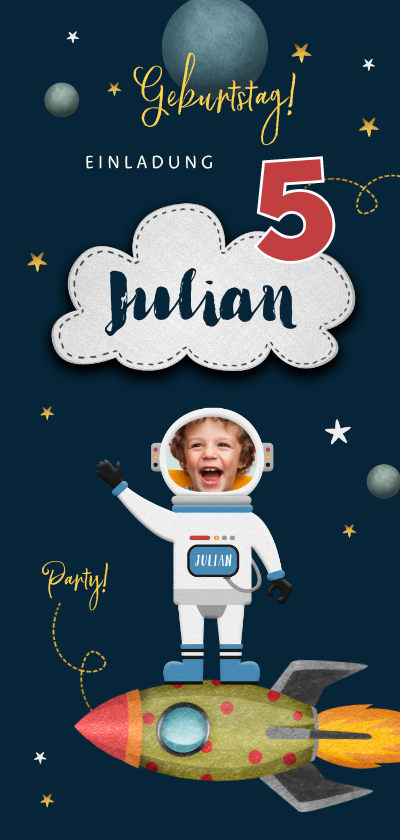 Kindergeburtstag - Einladungskarte zum Weltraum Kindergeburtstag