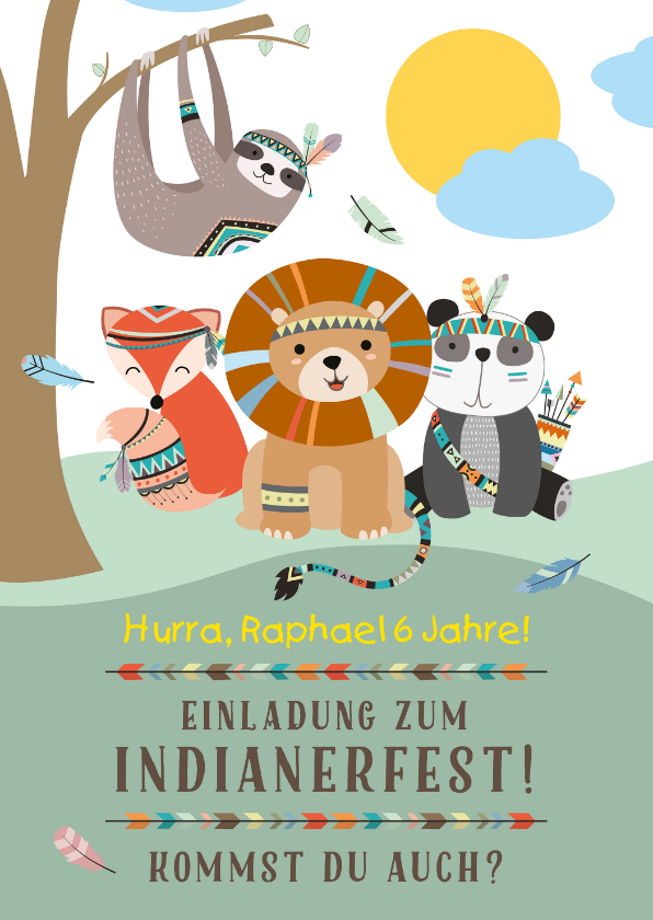 Kindergeburtstag - Einladungskarte zur Indianerparty Kindergeburtstag