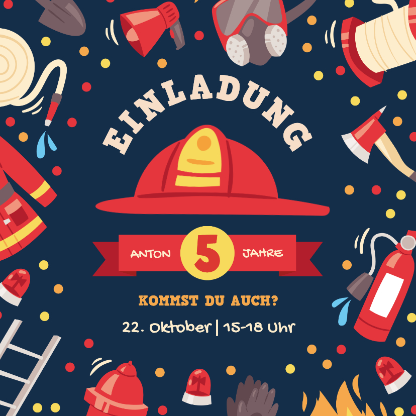 Kindergeburtstag - Feuerwehr Kindergeburtstagseinaldung Feuerwehrhelm