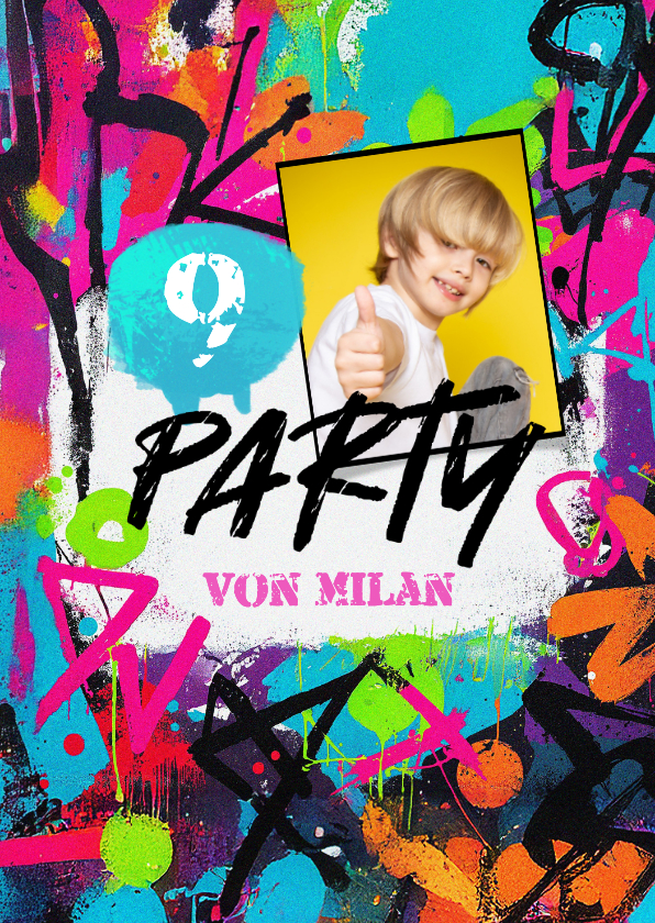 Foto-Einladung Kindergeburtstag Graffiti - Kindergeburtstag Kindergeburtstag - Foto-Einladung Kindergeburtstag Graffiti