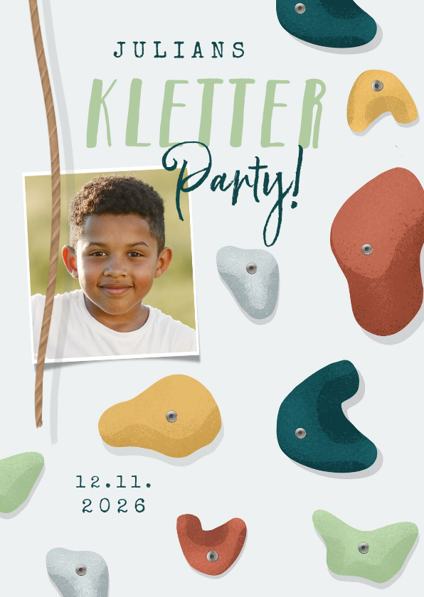 Kindergeburtstag - Foto-Einladung Kletterparty grün Kindergeburtstag