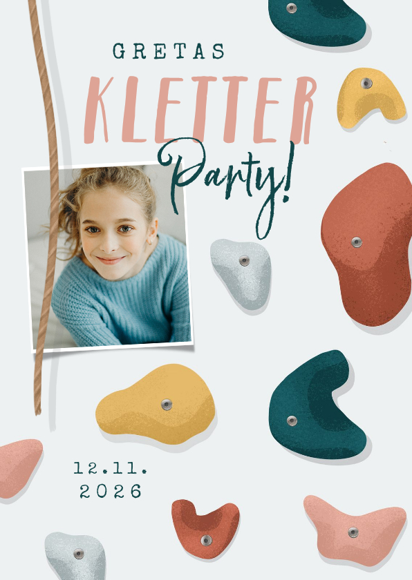 Kindergeburtstag - Foto-Einladung Kletterparty rosa Kindergeburtstag