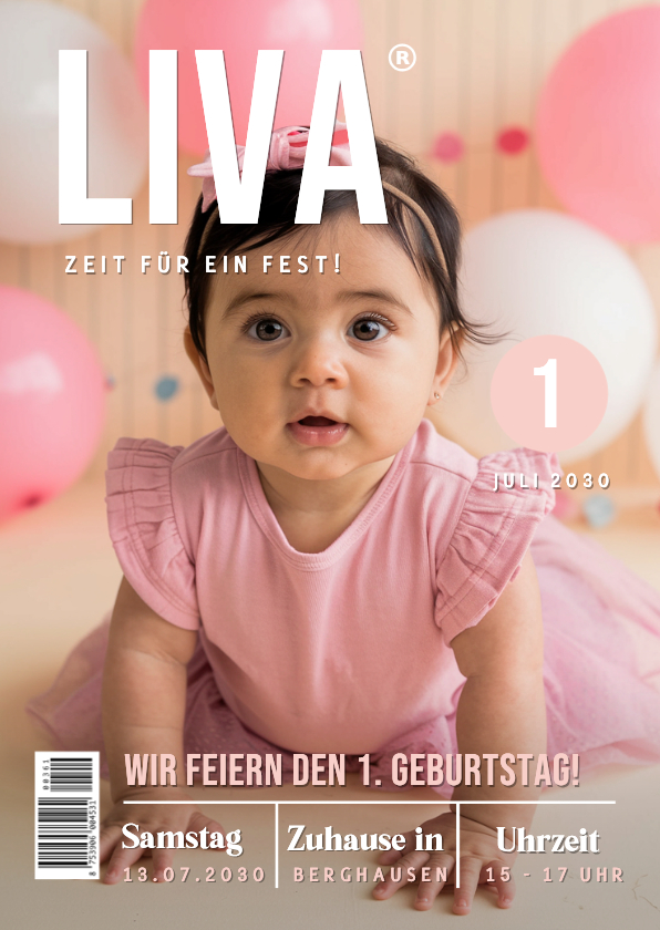 Foto-Einladungskarte Kindergeburtstag 1 Jahr Zeitschrift - Kindergeburtstag Kindergeburtstag - Foto-Einladungskarte Kindergeburtstag 1 Jahr Zeitschrift