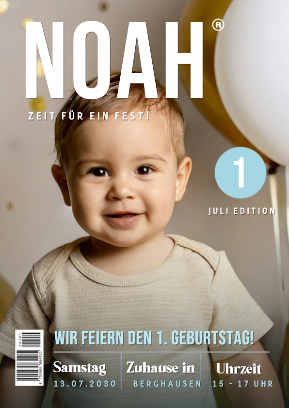 Foto-Einladungskarte Zeitschrift 1. Kindergeburtstag - Kindergeburtstag Kindergeburtstag - Foto-Einladungskarte Zeitschrift 1. Kindergeburtstag