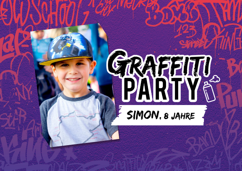 Kindergeburtstag - Graffiti Kindergeburtstagseinladung im Hip Hop-Style