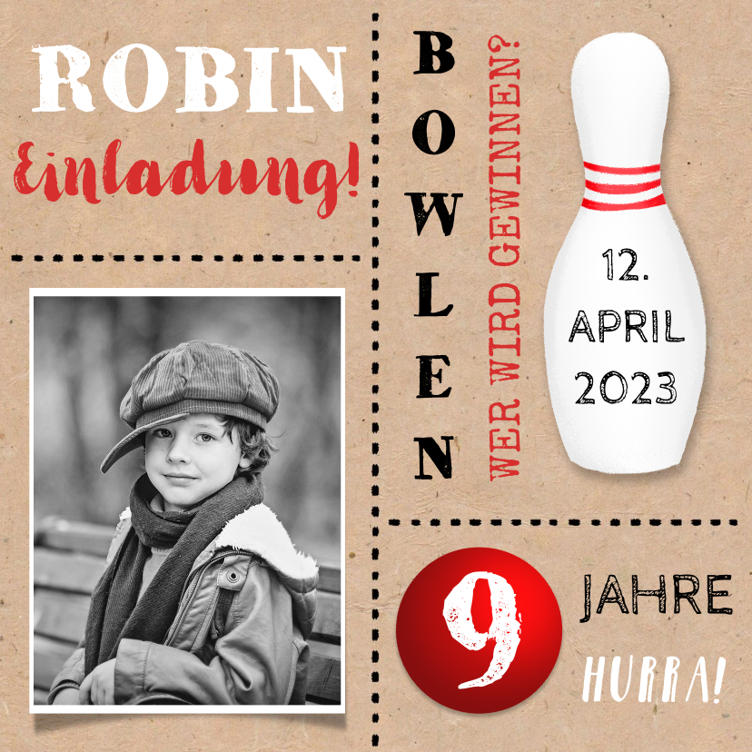 Kindergeburtstag - Kindergeburtstag Bowling Einladung mit Foto