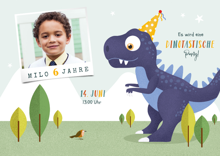 Kindergeburtstag - Kindergeburtstag Einladung Dinosaurier, Vogel & Foto