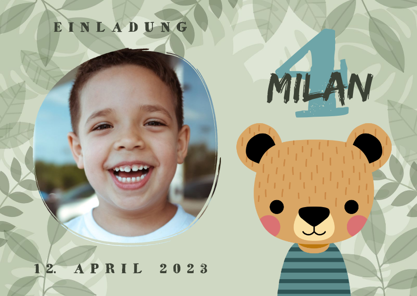 Kindergeburtstag - Kindergeburtstag Einladung mit Foto und Bär