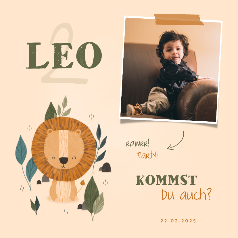 Kindergeburtstag - Kindergeburtstag Einladung süßer Löwe und Foto