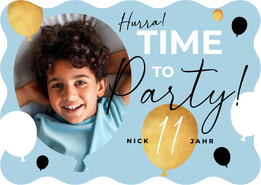 Kindergeburtstag Foto-Wellenkarte Einladung Luftballons - Kindergeburtstag Kindergeburtstag - Kindergeburtstag Foto-Wellenkarte Einladung Luftballons