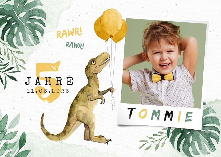 Niedliche Einladung 5. Kindergeburtstag - Dinosaurierparty - Kindergeburtstag Kindergeburtstag - Niedliche Einladung 5. Kindergeburtstag - Dinosaurierparty