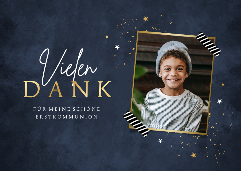 Dankeschönkarte Erstkommunion Foto & Sternchen - Kommunionskarten Kommunionskarten - Dankeschönkarte Erstkommunion Foto & Sternchen