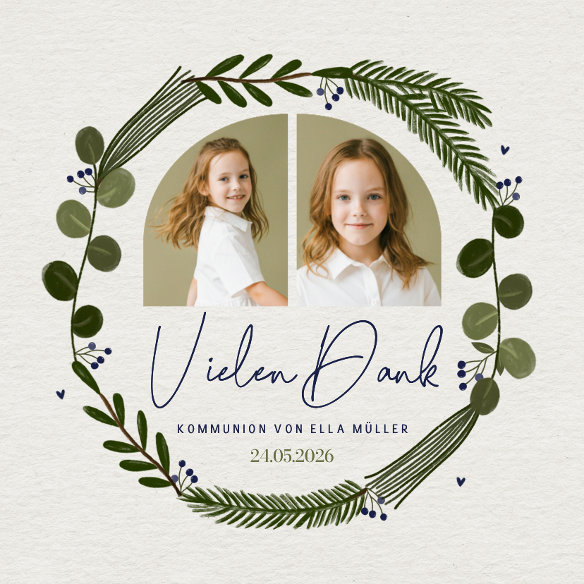 Kommunionskarten - Dankeskarte Fotocollage Kommunion Papierstruktur Kranz