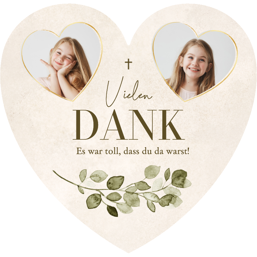 Kommunionskarten - Dankeskarte Herzkarte Sand Aquarell Eukalyptus 