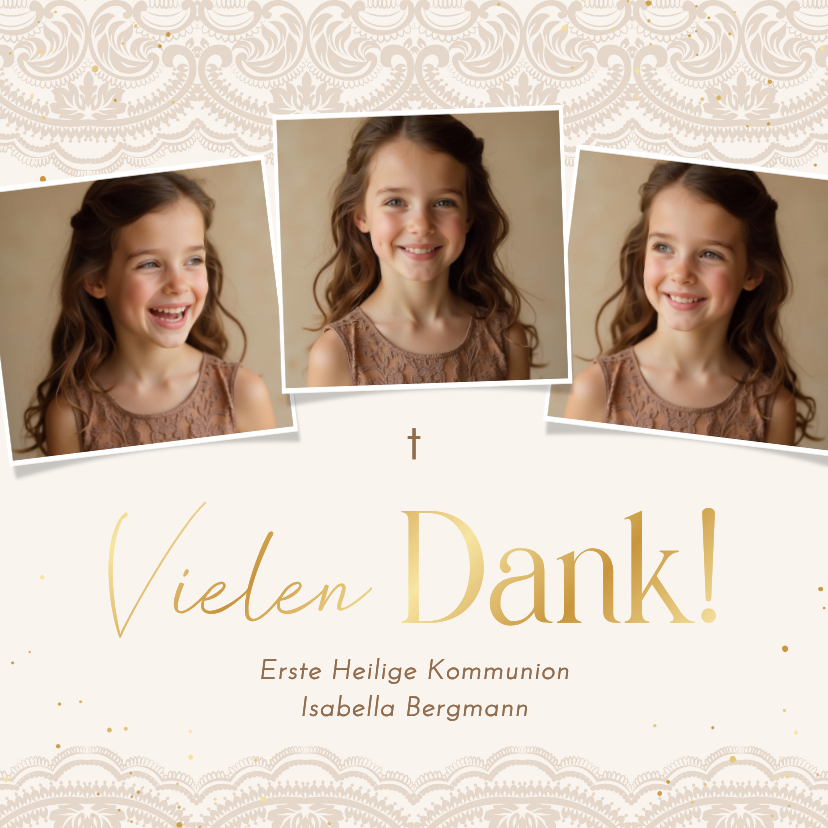 Kommunionskarten - Danksagung Fotocollage-Karte Kommunion Spitzenrand