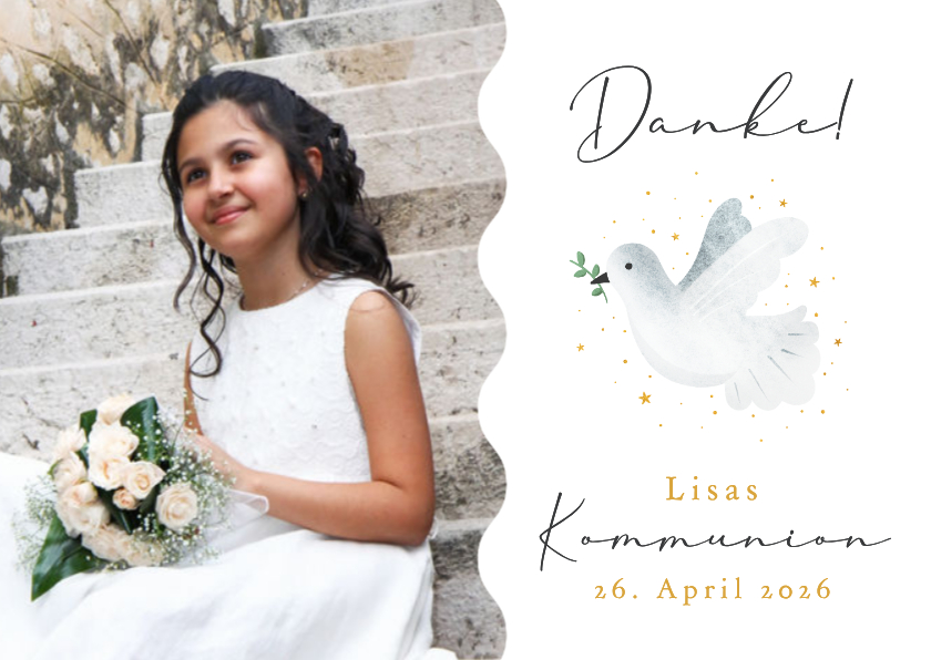 Kommunionskarten - Danksagung Kommunion Fotokarte weiße Taube Sternchen