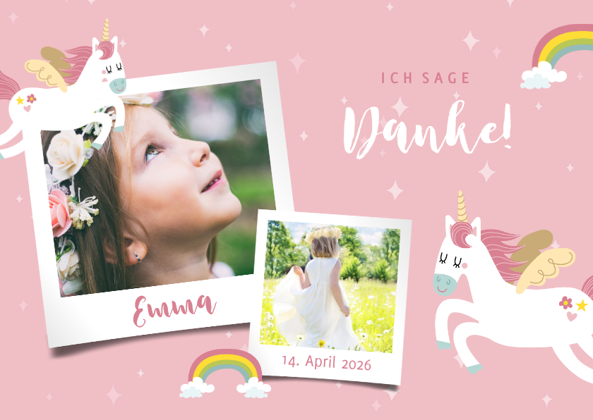 Danksagung zur Kommunion Fotos & Einhorn - Kommunionskarten Kommunionskarten - Danksagung zur Kommunion Fotos & Einhorn